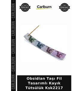 Özel Üretim Dekoratif Hediyelik Doğal Taş Obsidian Taşı Fil Tasarımlı Kayık Tütsülük