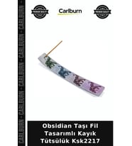 Özel Üretim Dekoratif Hediyelik Doğal Taş Obsidian Taşı Fil Tasarımlı Kayık Tütsülük