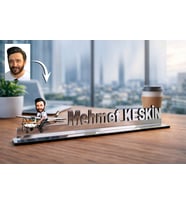 Kişiye Özel Uçuş Eğitmeni Karikatürlü 30 cm Ayna Pleksi Masaüstü İsimlik - Öğretmen Hediyesi Öğretmene Özel Hediye
