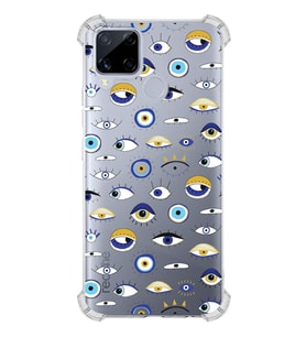 PrintiFy Oppo Realme C15 Uyumlu Nazar Boncuğu 2 Baskılı Şeffaf Köşe Korumalı Antişok Kılıf