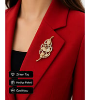 Hediye Gold Yaprak Tasarımlı Taşlı Kadın Broş Rozet