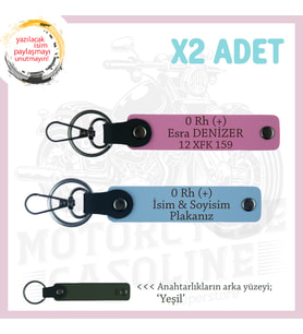 Hız Tutkunlarına, İsim Plaka ve 0 Rh (+) Kan Grubu Yazılı x2 Anahtarlık, Hediyelik, Mavi-Pembe-Ysl