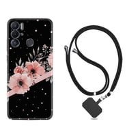 Tecno Pova Neo Kılıf Resimli Boyun Askılı İpli Desenli Silikon Flowers Dots 1423