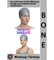 #Bone Esnek Havuz Deniz Su Geçirmez Elastik Bez Kulağa Su Geçirmez Büyük Beden Saç Bonesi İkili Set