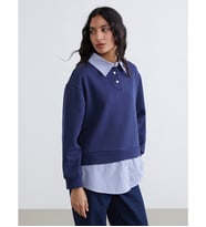 LCW Modest Lacivert Gömlek Yaka Çizgili Kadın Kalın Sweatshirt Tunik