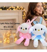 Peluş Işıklı Oynar Kulaklı My Melody & Cinnamoroll Sırt Çantası – 40x25 cm – Yumuşak Peluş Çocuk Çantası