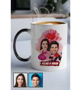Sevgililer Günü Hediyesi Karikatürlü Sihirli Kupa Bardak