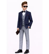 Erkek Çocuk Slim Fit Dokulu Çizgili Spor Takım Elbise AK195-196 (İndigo)