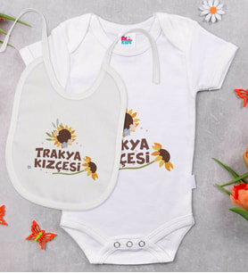 BK Kids Trakya Kızçesi Tasarımlı Beyaz Bebek Body Zıbın ve Mama Önlüğü Hediye Seti-1