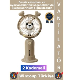 #Vantilatör Kompakt Sessiz Yoğun Üflemeli 2 Kademeli Şarjlı Sevimli Ayıcıklı Mini El Fanı Vantilatör