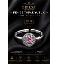 Sertifikalı Pembe Topaz Taşlı Ayarlamalı Geri Dönüşüm Gümüş Kasa Faset Kesim Yüzük 1.50 Karat