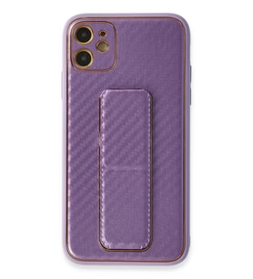 Pilelistore   iPhone 12 Kılıf Coco Karbon Standlı Kapak - Mor