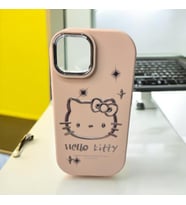 iPhone 14 Hello Kitty Kabartmalı Kaliteli Silikon Telefon Kılıfı (Pembe)