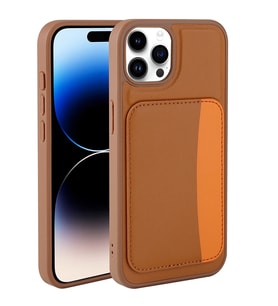 Apple iPhone 14 Pro Max Uyumlu Kılıf Kartlıklı Zore X-Kart Silikon Kapak (Kahverengi)