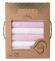 7’li %100 Pamuk Bebek Ağız Mendili – Pembe & Beyaz Kutulu Hediyelik Set