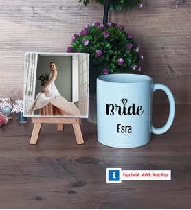 Bride Fotoğraflı Dekoratif Taş, Kupa Bardak Beyaz Hediye (Model 1)