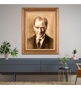 Altın Varaklı Çerçeveli Paspartulu Atatürk Tablo DC1049 (Gold)