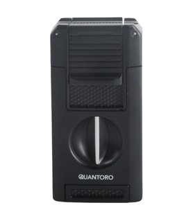 Quantoro Çift Torch Pürmüz V-Cut/Delicili/İğneli Siyah Metal Puro Çakmağı - TRZ1094