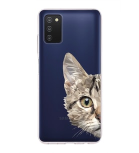 Samsung Galaxy A03s Uyumlu Kapak Catface Tasarımlı Şeffaf Silikon Kılıf