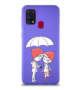 Samsung Galaxy M31 Soft Premier Kapak Aşk Tasarımlı Silikon Kılıf - Mor (Şeffaf)