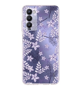 PrintiFy Tecno Camon 18 Uyumlu Kamera Korumalı Floral Lila Tasarımlı Şeffaf Silikon Kılıf