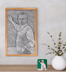 BK Gift Kişiye Özel Erkek Öğretmen Karakalem Tasarımlı Dekoratif Retro Ahşap Çerçeveli Tablo-1