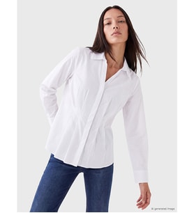 LCW EVERYDAY Beyaz Pileli Peplum Kadın Gömlek