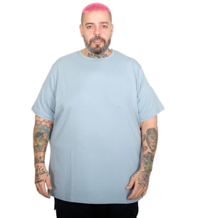 Mode XL Büyük Beden Likralı T-shirt Bisiklet Yaka 20149 Mavi