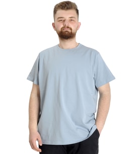 Mode XL Büyük Beden Likralı T-shirt Bisiklet Yaka 20149 Mavi