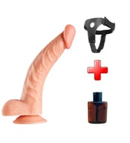 24 cm Kavisli Realistik Dokulu Belden Bağlamalı Vantuzlu Dildo Penis – Ten Rengi