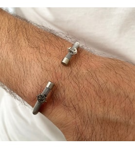 14 Ayar Altın Çapa ve Dümen Detaylı Beyaz Çelik Bileklik