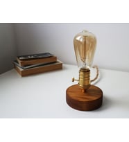 Eskitme Sarı Duylu Anahtarlı Retro Rustik Ahşap Masa Lambası - Abajur (Ceviz)
