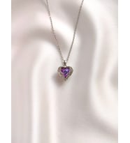 Kadın Gold Paslanmaz Çelik Kristal Mor Zirkon Taşlı Okyanusun Kalbi Işıltılı Aşk Kalpli Kolye (Gümüş)