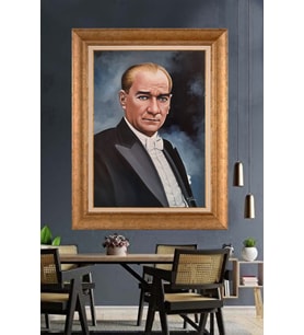Altın Varaklı Çerçeveli Paspartulu Atatürk Tablo TR1218 (Gold)