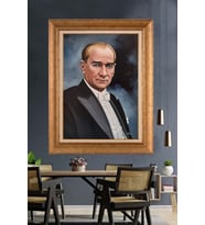 Altın Varaklı Çerçeveli Paspartulu Atatürk Tablo TR1218 (Gold)