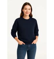 Üç İplik Düz Bisiklet Yaka SweatShirt - Lacivert