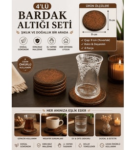 4’lü Bardak Altlığı Seti 9 cm – Dekoratif Kupa Altlığı El Yapımı Kırılmaz Masa & Sehpa Koruyucu