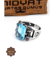 Akuamarin Taşlı Motif Desenli 925 Ayar Gümüş Erkek Yüzük 201024909