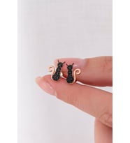 925 Ayar Minik Siyah Kedi Küpe Kadın Gümüş Küpe