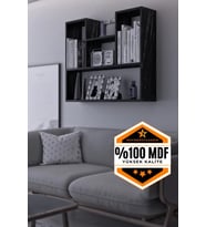 Duvar Rafı Salon Banyo Balkon Mutfak Kitaplık Çok Amaçlı Raf Gri MDF (Siyah)