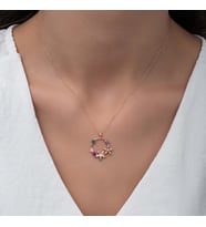 Mix Taşlı Rose Manolya Çiçeği Kolye-925 Ayar Gümüş