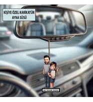 Baba ve Çocuğa Özel Karikatür Ayna Süsü, Babalar Gününe Özel Hediye, Babaya Hediye