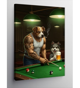 Kanvas Tablo Bilardo Oynayan Köpek