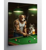 Kanvas Tablo Bilardo Oynayan Köpek