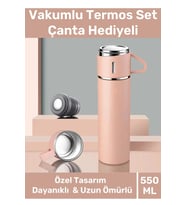Özel Üretim Paslanmaz Çelik 3 Bardaklı Soğuk Sıcak Termos Vakumlu Termos Set Çanta Hediyeli 550 Ml