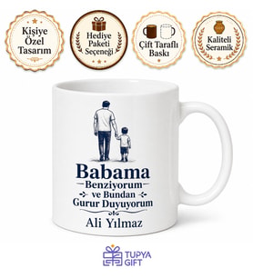 Babama Benziyorum Yazılı Kupa Bardak Babalar Günü Hediyesi Özel Tasarım