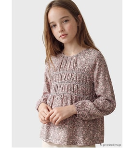 LCW Kids Kahverengi Bisiklet Yaka Çiçek Baskılı Kız Çocuk Bluz