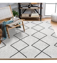 Makine Kaymaz Yıkanabilir Beyaz Geometrik Triko Salon Halısı Mutfak Halısı Koridor Halısı Yolluk 11350K