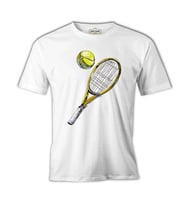 Tenis - Raket ve Top Beyaz Erkek Tshirt