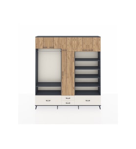 Arges Dolap 18 Raflı 4 Çekmeceli Tek Askılı 220x30x243 Antrasit-Çam/Aytaşı